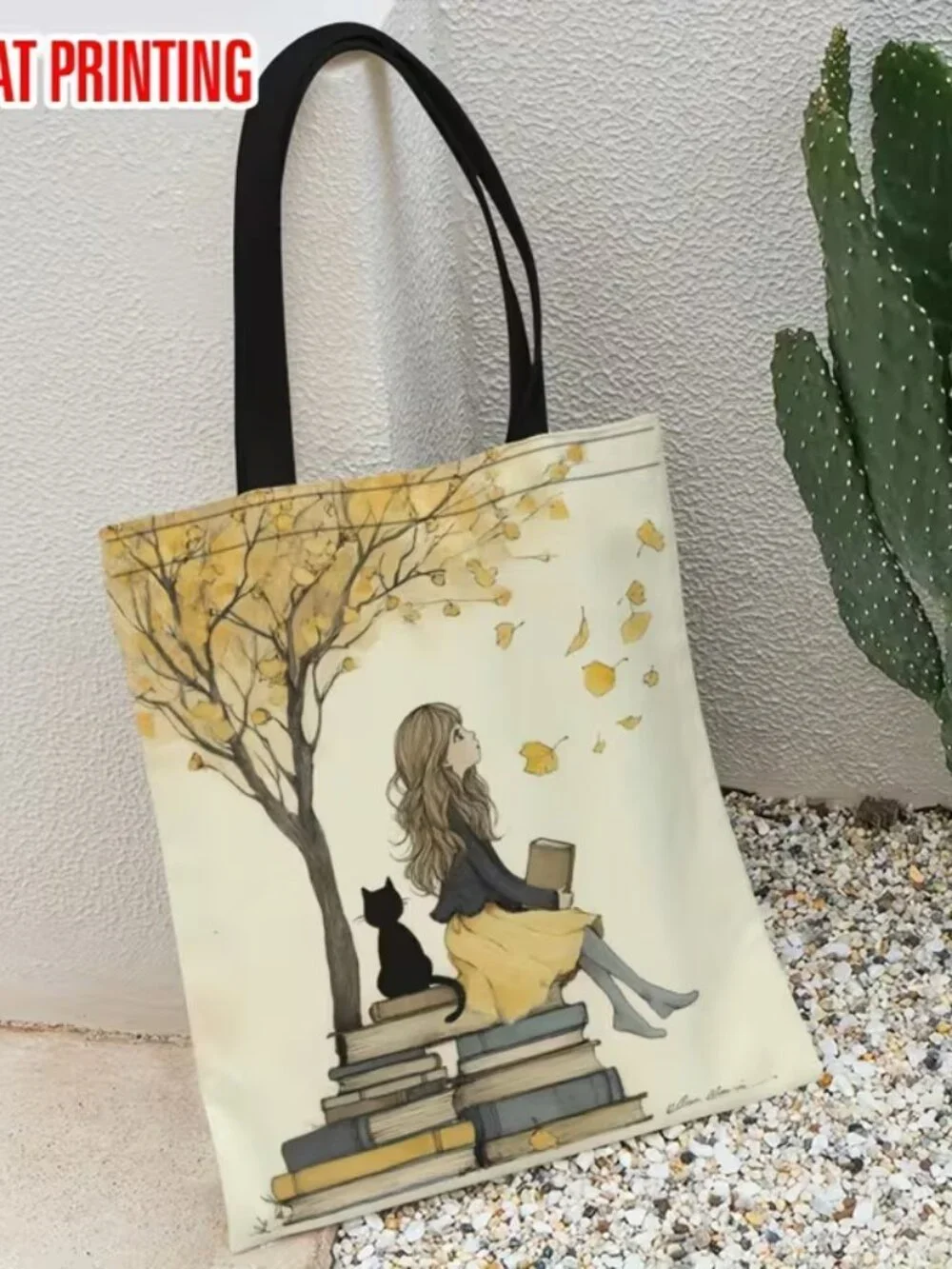“A Girl, A Cat & Her Books” Canvas Shopping Tote Bag (BRAND-NEW & SO CUTE!)